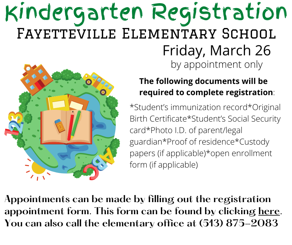 Kindergarten Registration Ad FayettevillePerry Local School District