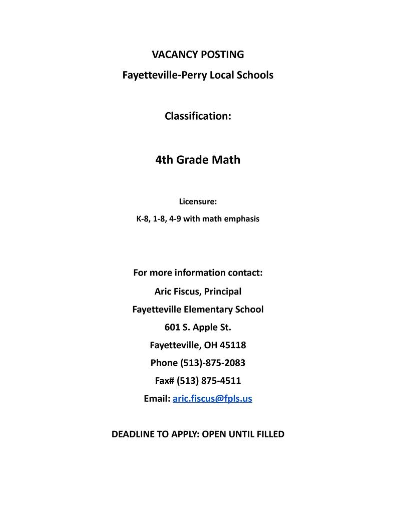 fourth grade math posting